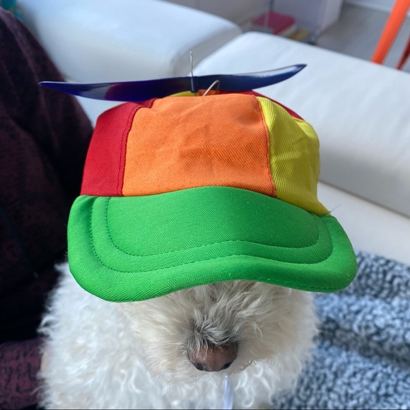 ❤️ Dog Propeller Rainbow Color Block Baseball Cap Hat Visor - Picture 4 of 6
